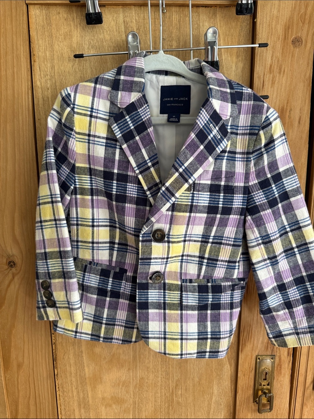 Janie and Jack Plaid Blazer in Purple, Yellow & Navy